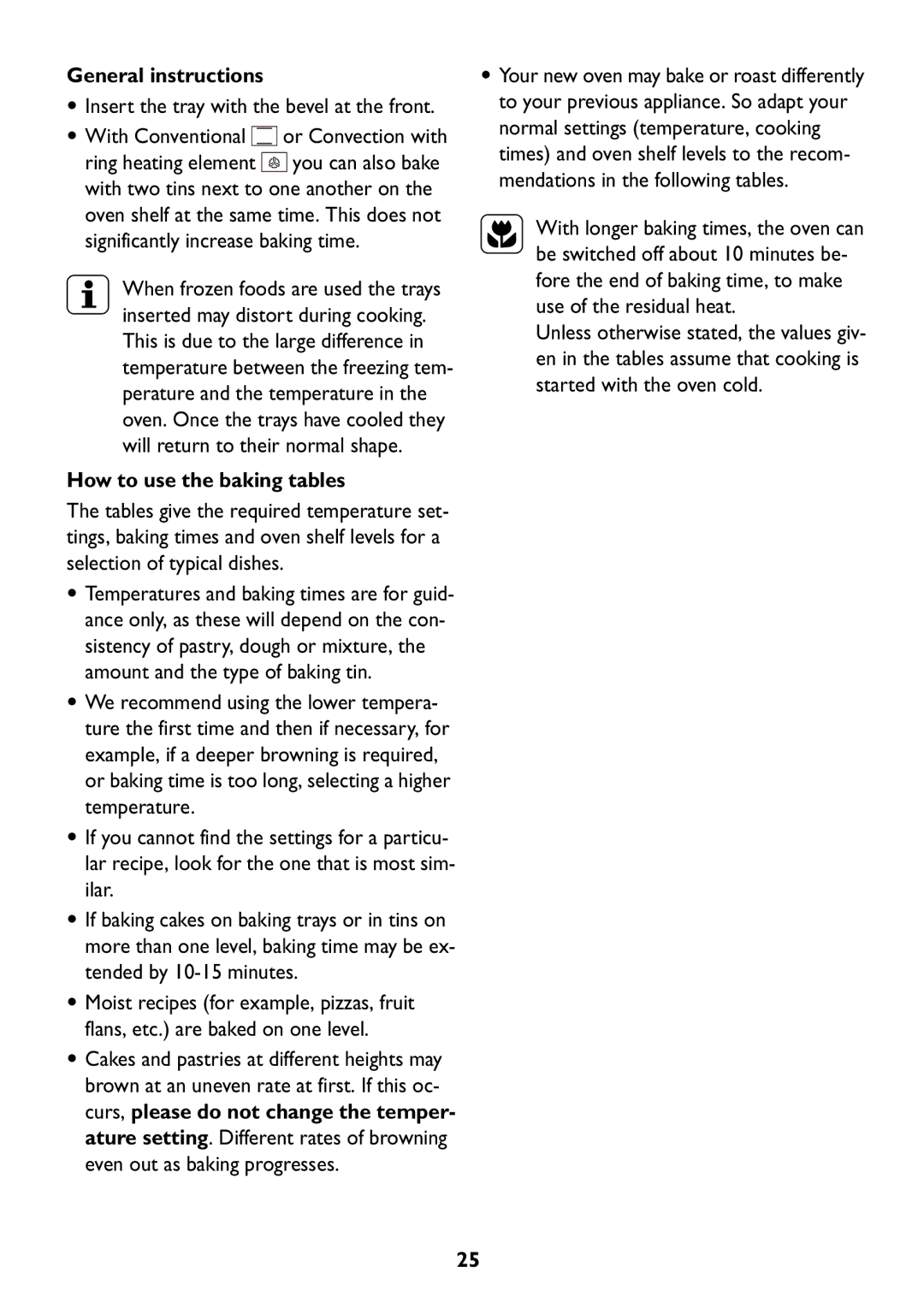 John Lewis JLBIOS609 manual Insert the tray with the bevel at the front, How to use the baking tables 