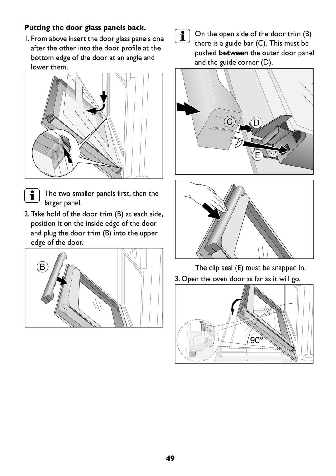 John Lewis JLBIOS609 manual Putting the door glass panels back 