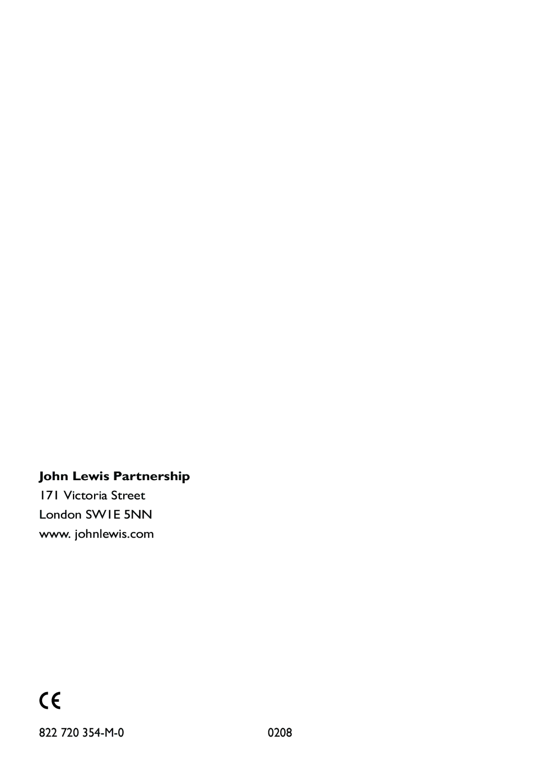 John Lewis JLBIOS609 manual John Lewis Partnership, 822 720 354-M-04 0208 