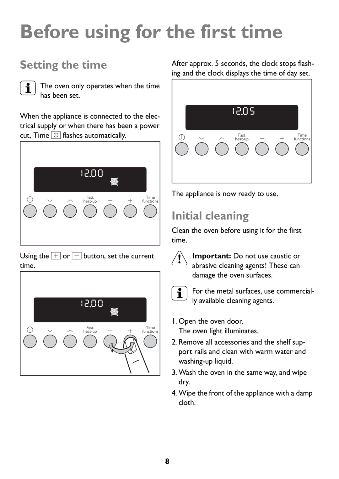 John Lewis JLBIOS609 manual Before using for the first time, Setting the time, Initial cleaning 