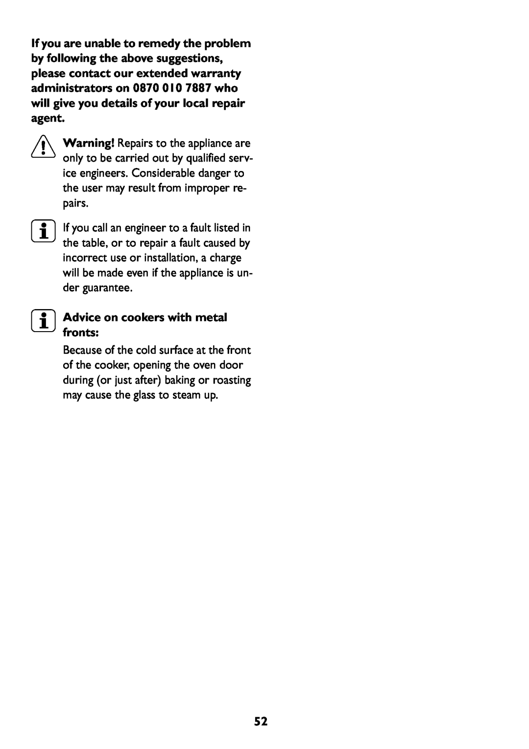 John Lewis JLBIOS609 manual 3Advice on cookers with metal fronts 