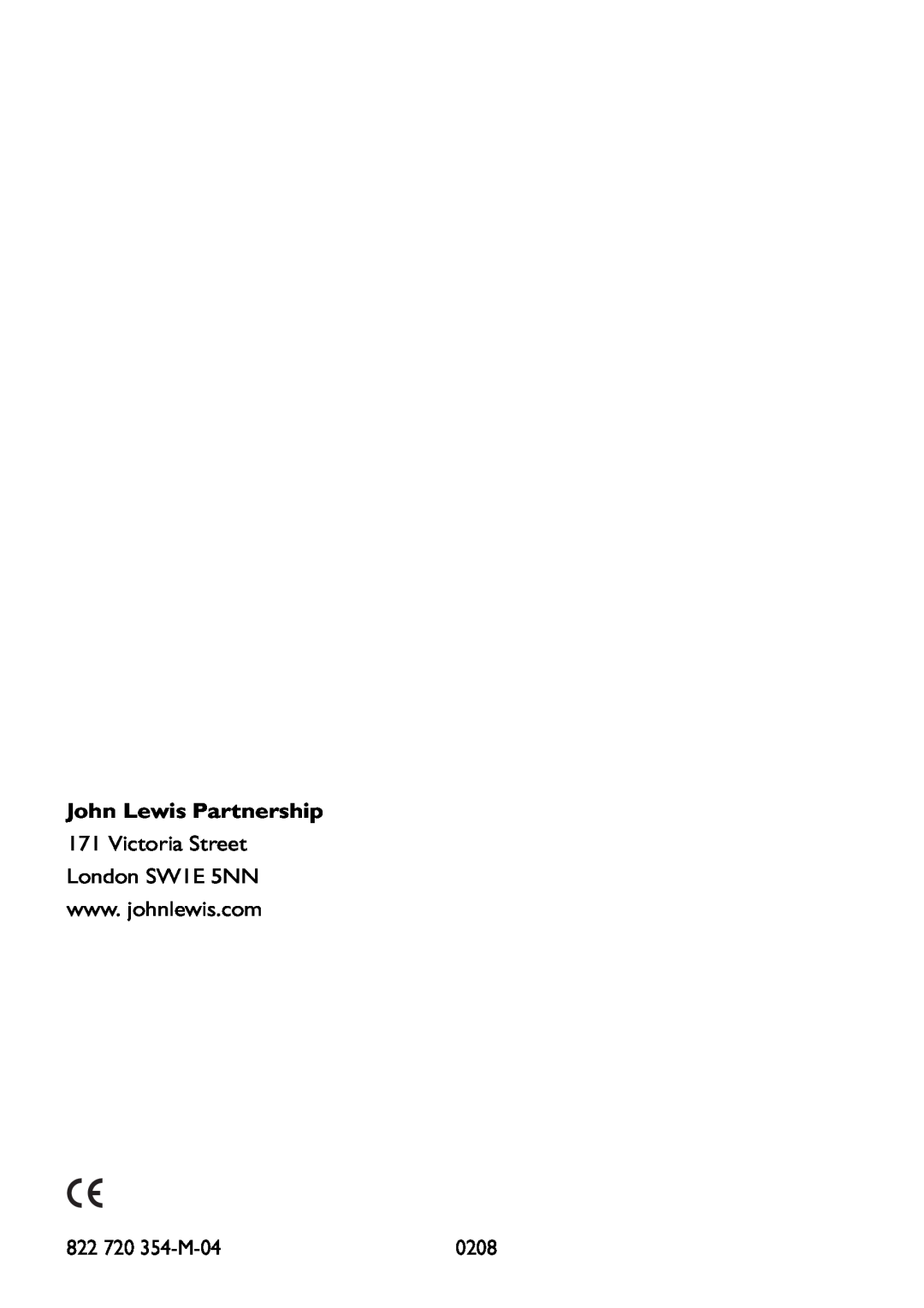 John Lewis JLBIOS609 manual John Lewis Partnership, 822 720 354-M-04, 0208 