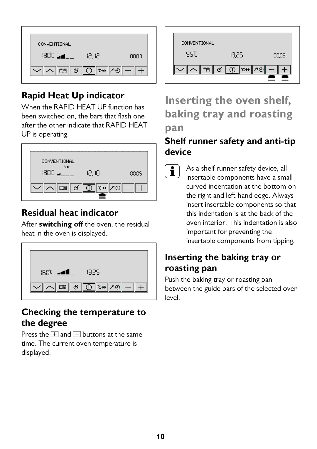 John Lewis JLBIOS610 instruction manual Inserting the oven shelf, baking tray and roasting pan 