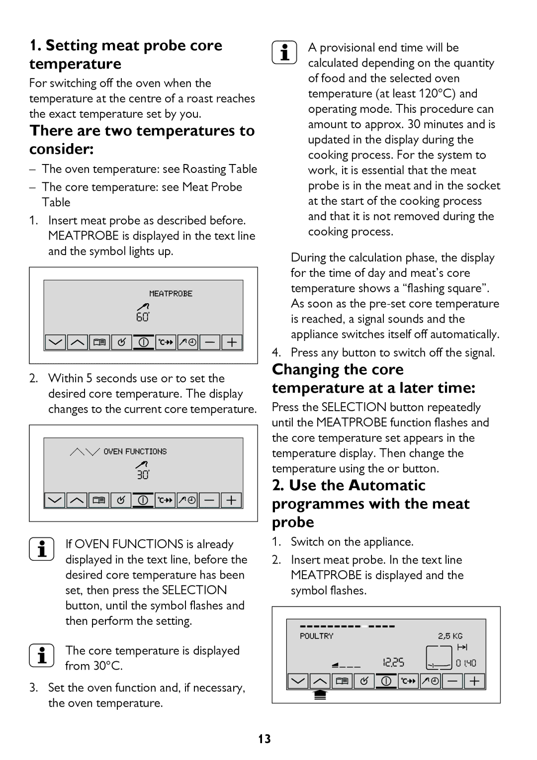 John Lewis JLBIOS610 instruction manual Setting meat probe core temperature, There are two temperatures to consider 