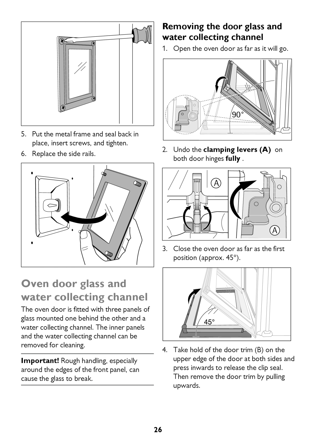 John Lewis JLBIOS610 instruction manual Oven door glass and water collecting channel 