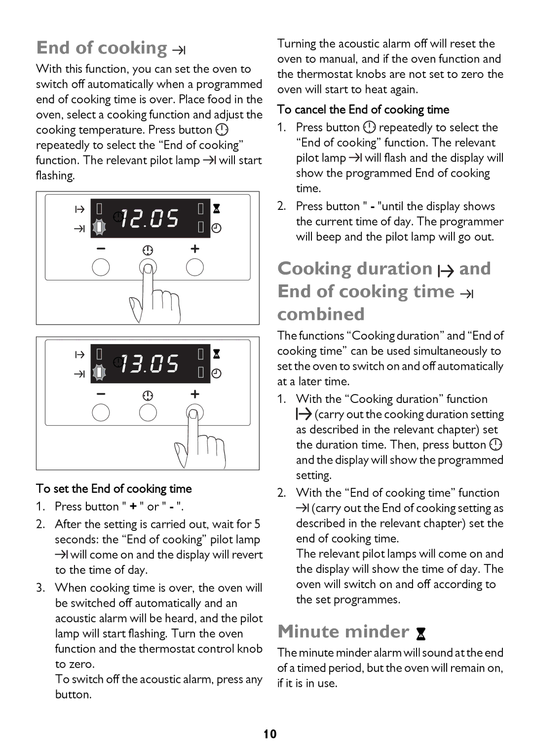 John Lewis JLBIOS661 Cooking duration and End of cooking time combined, Minute minder, To set the End of cooking time 