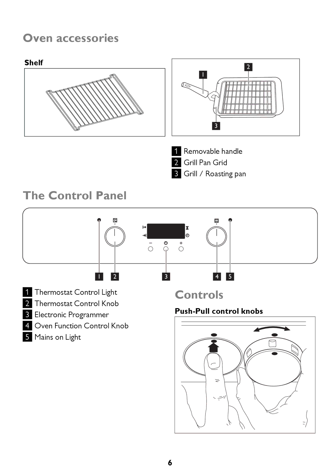 John Lewis JLBIOS661 instruction manual Oven accessories, Control Panel, Controls, Shelf 