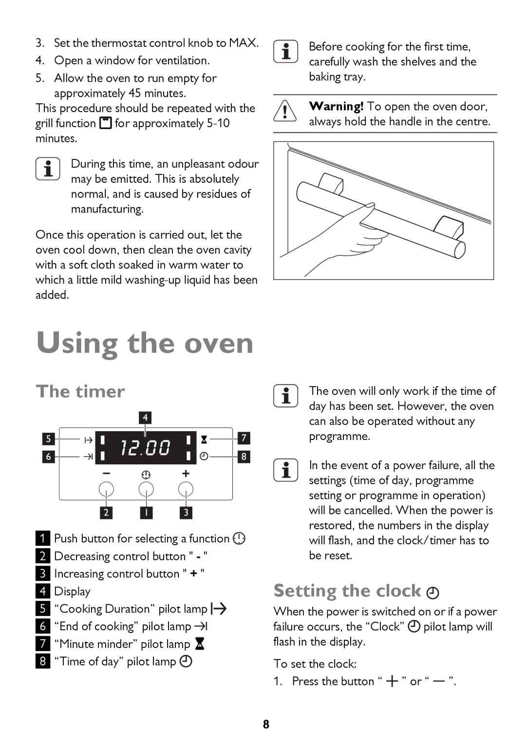 John Lewis JLBIOS661 instruction manual Using the oven, Timer, Setting the clock 