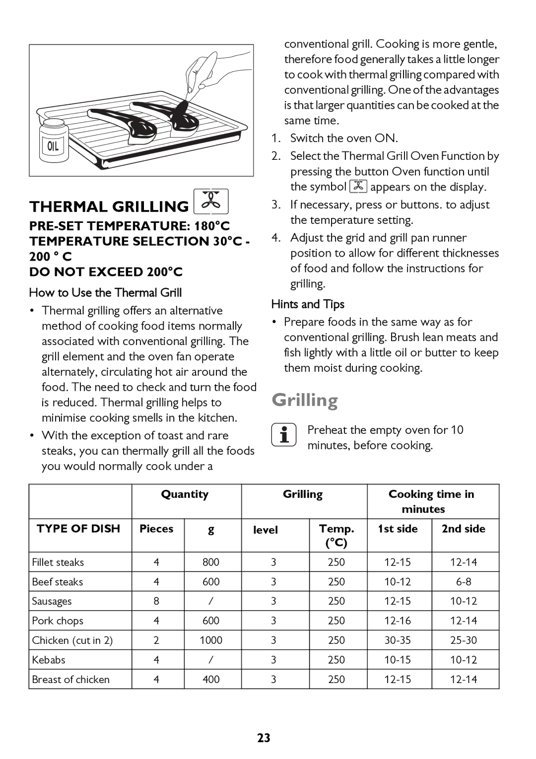 John Lewis JLBIOS662 How to Use the Thermal Grill, Preheat the empty oven for 10 minutes, before cooking, 2nd side 