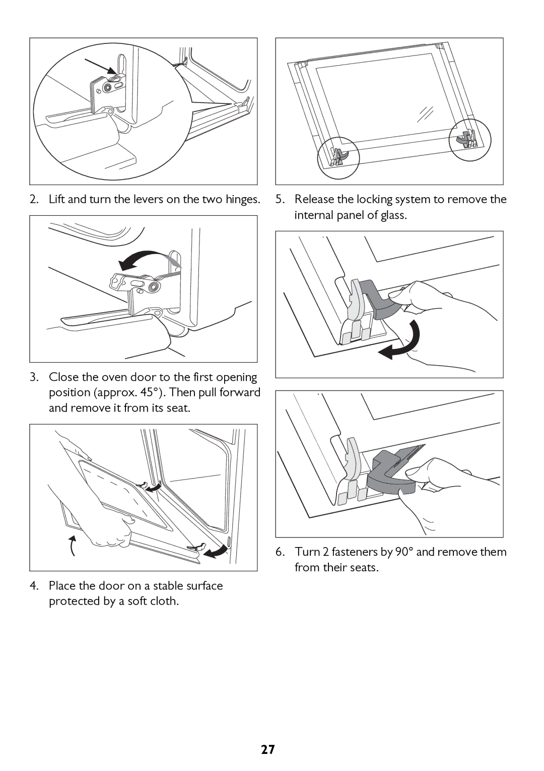 John Lewis JLBIOS662 instruction manual Lift and turn the levers on the two hinges 