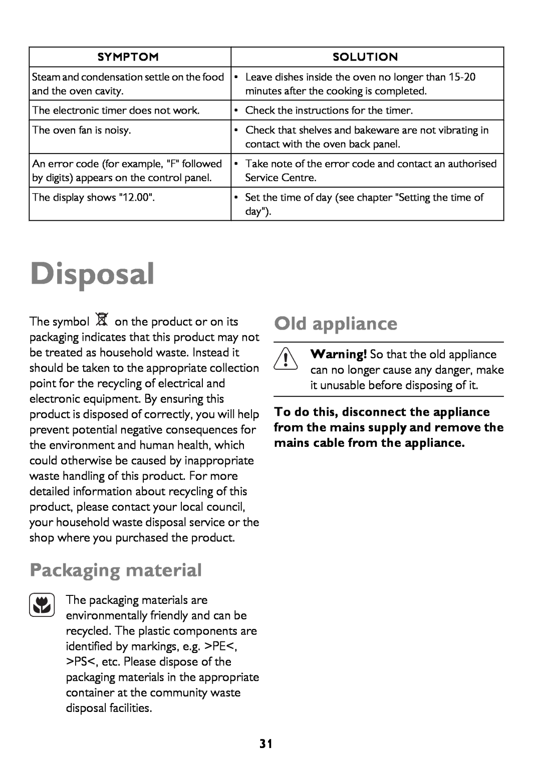 John Lewis JLBIOS662 instruction manual Disposal, Packaging material, Old appliance 