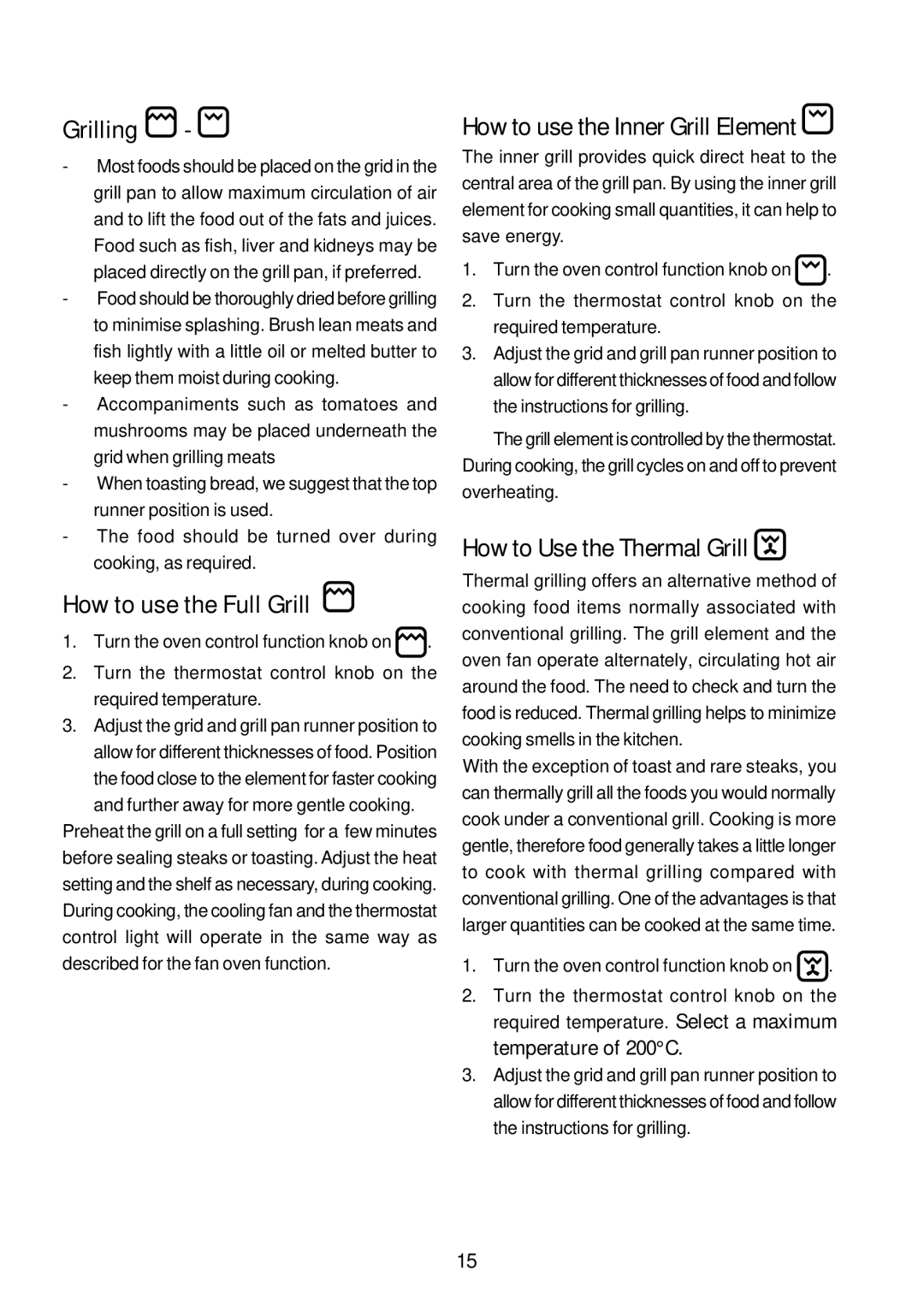 John Lewis JLBIOS663 Grilling, How to use the Full Grill, How to use the Inner Grill Element, How to Use the Thermal Grill 