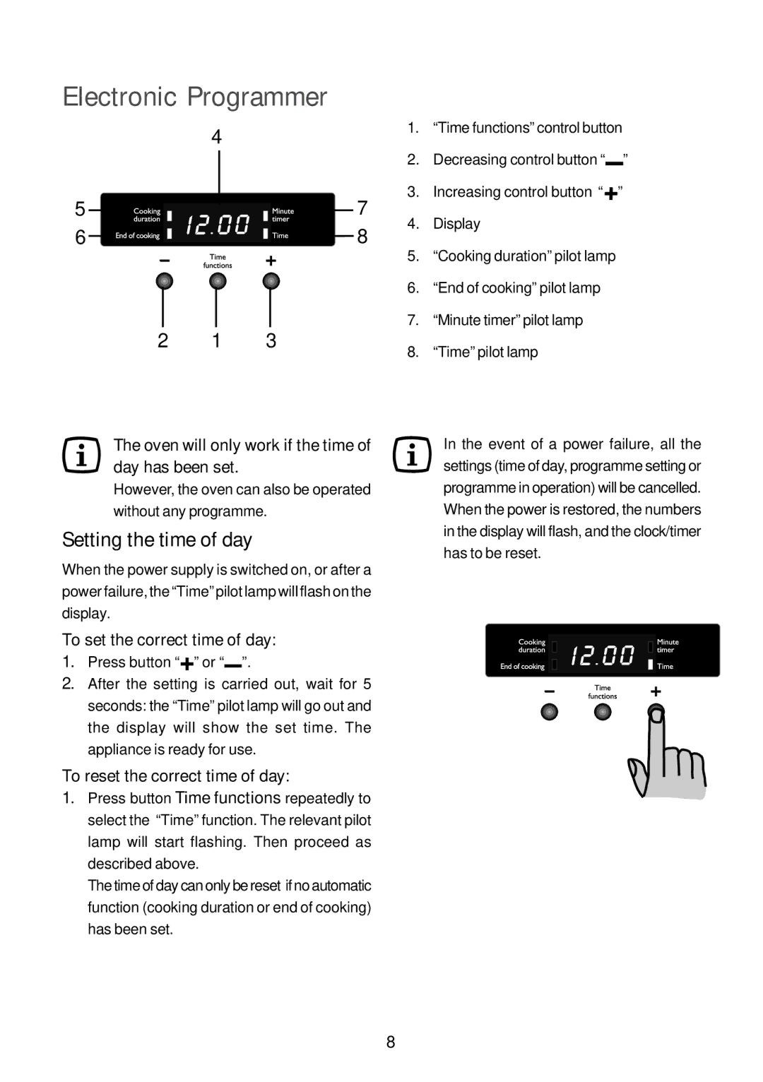 John Lewis JLBIOS663 Electronic Programmer, Setting the time of day, Oven will only work if the time of day has been set 