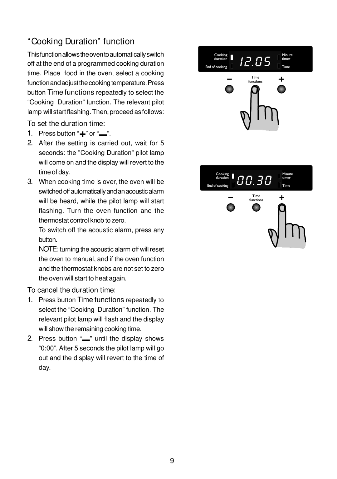 John Lewis JLBIOS663 instruction manual Cooking Duration function, To set the duration time, To cancel the duration time 