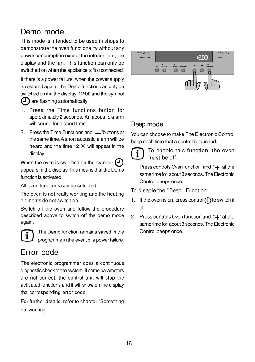 John Lewis JLBIOS664 Beep mode, To enable this function, the oven must be off, To disable the Beep Function 