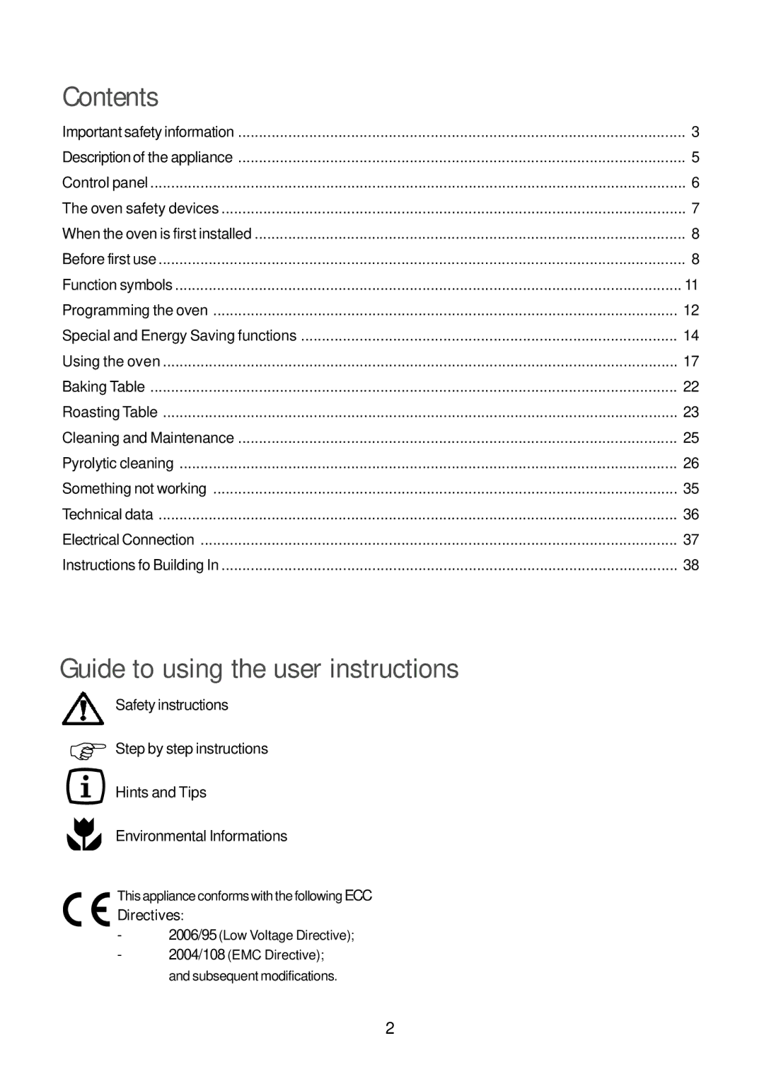 John Lewis JLBIOS664 instruction manual Contents, Guide to using the user instructions 