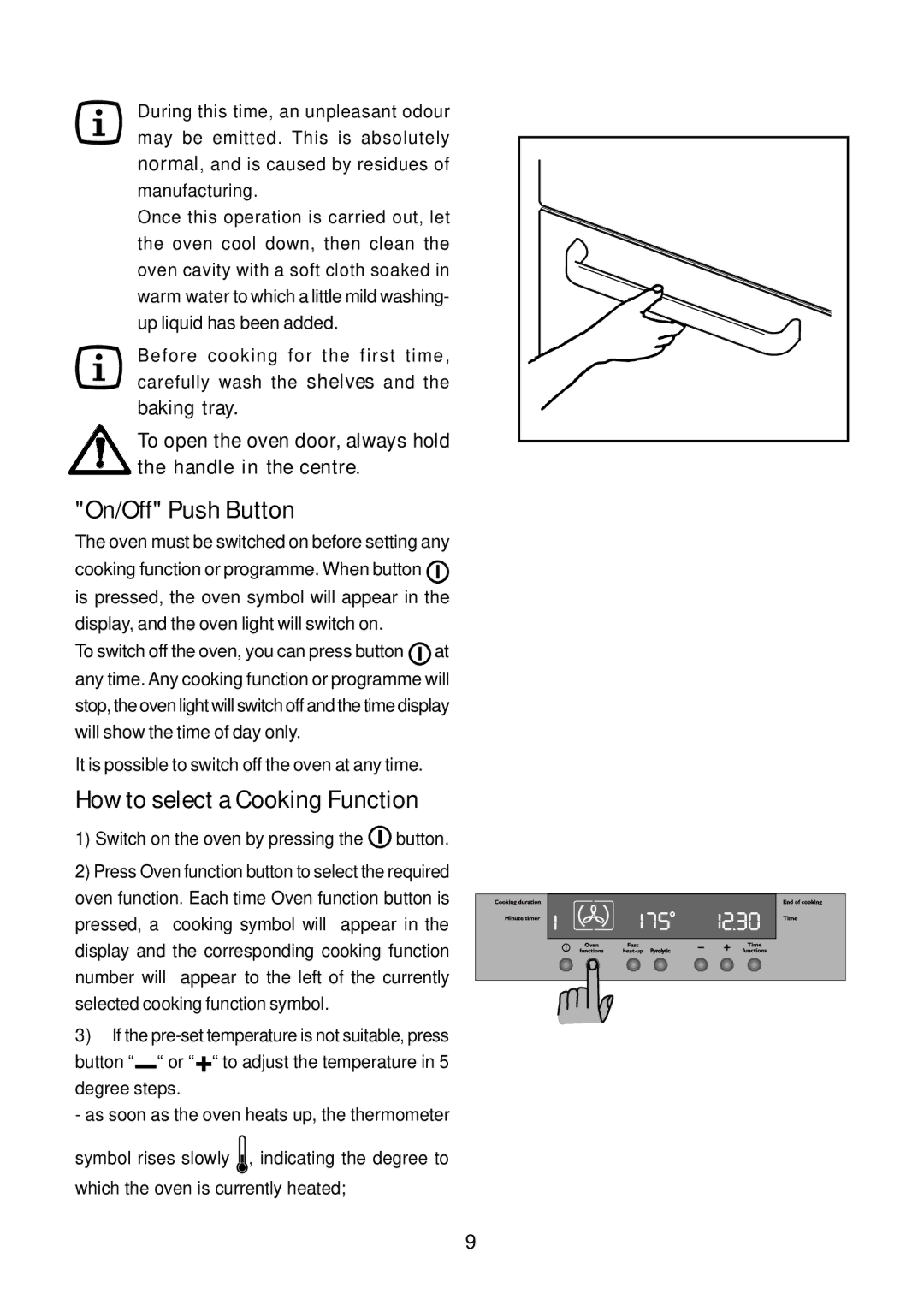 John Lewis JLBIOS664 instruction manual On/Off Push Button, How to select a Cooking Function 