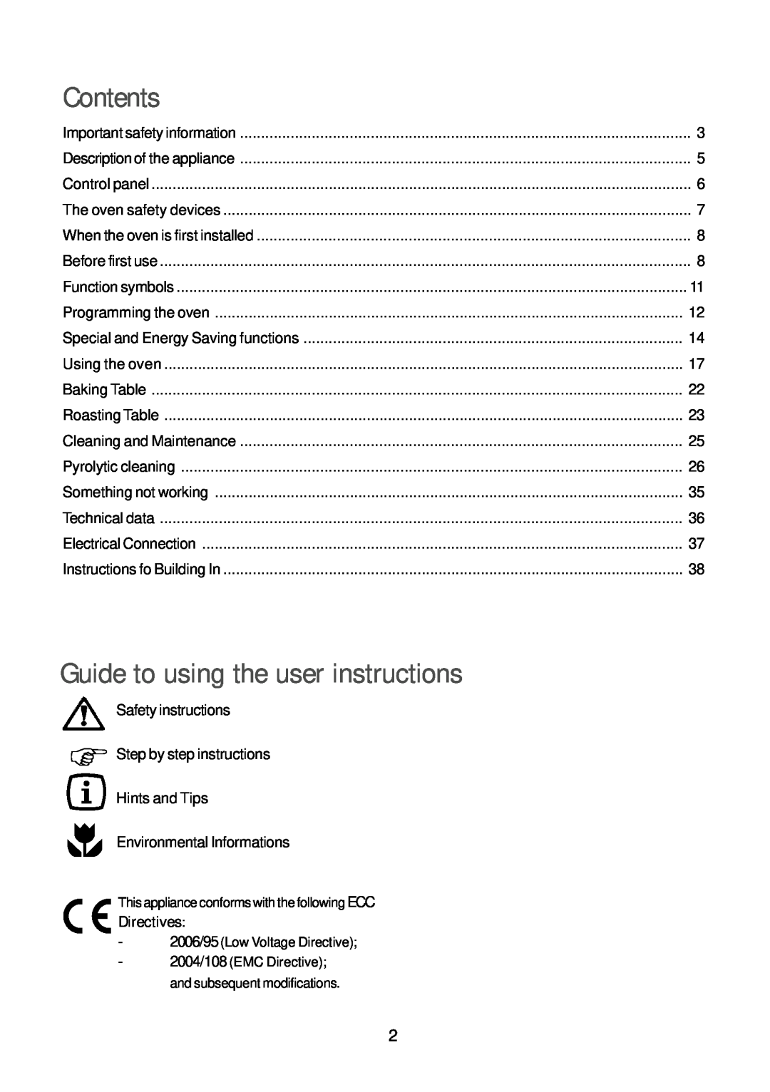 John Lewis JLBIOS664 Contents, Guide to using the user instructions, Safety instructions, Environmental Informations 