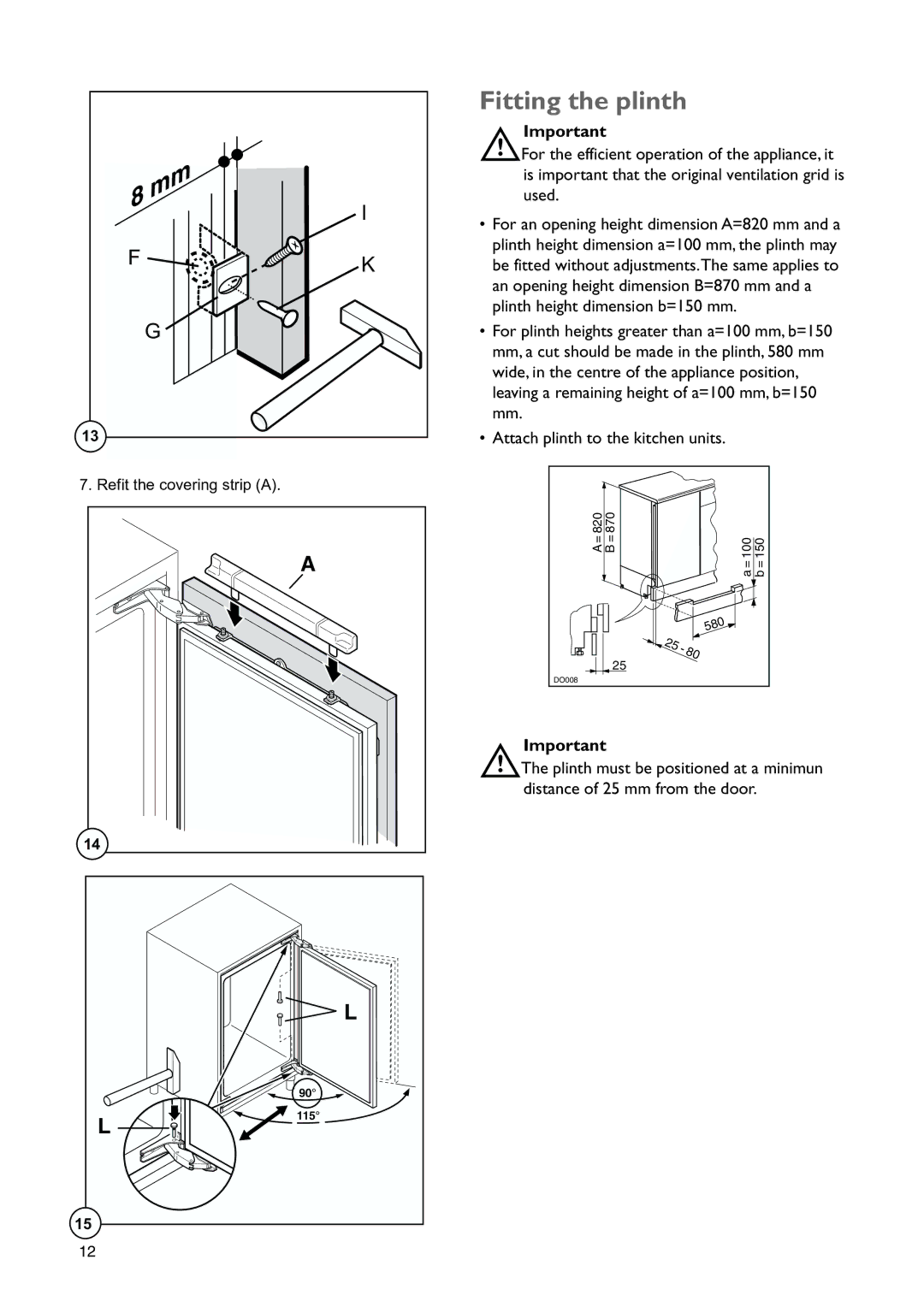 John Lewis JLBIUCF 01 instruction manual Fitting the plinth 