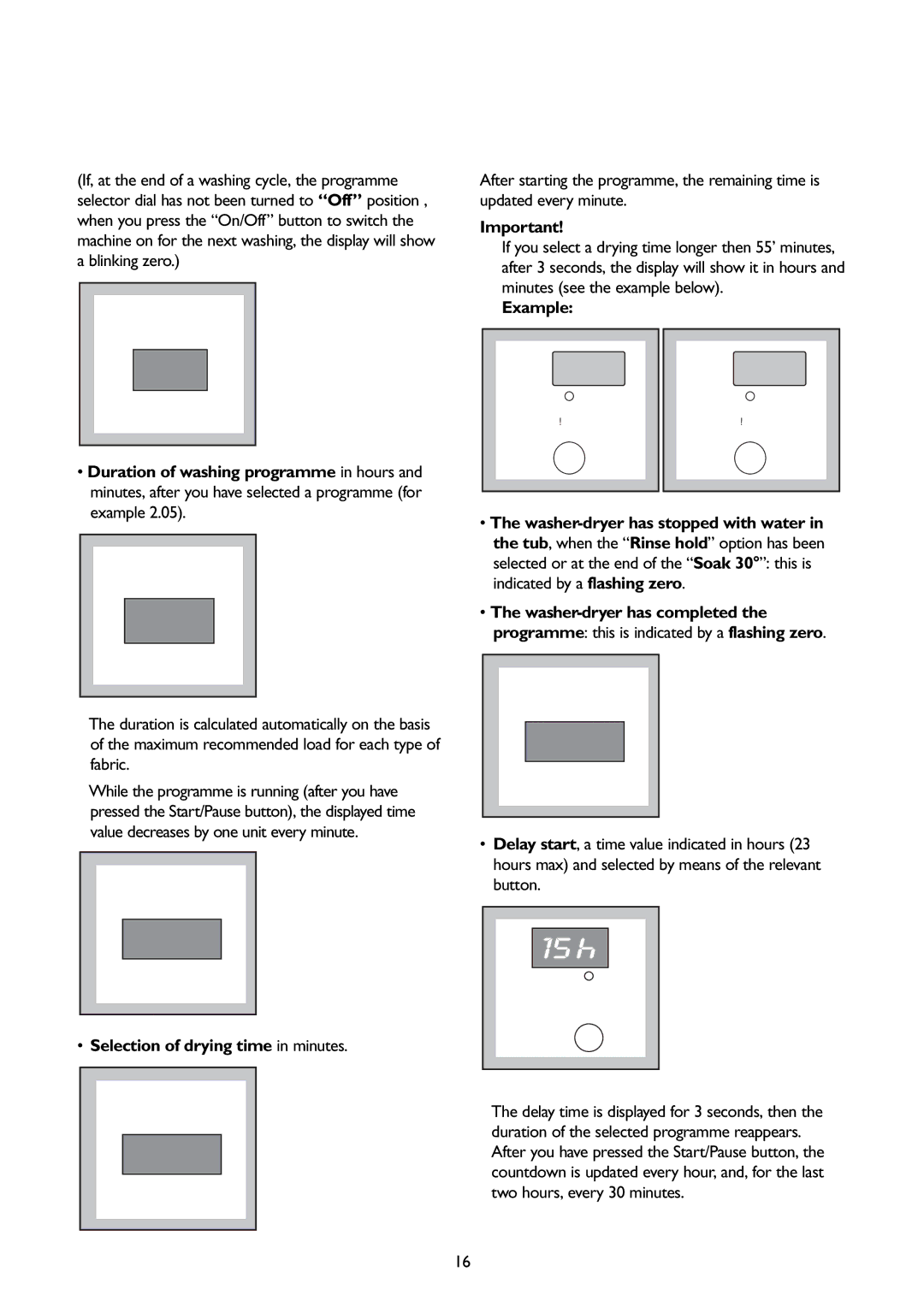 John Lewis JLBIWD 1400 instruction manual Selection of drying time in minutes, Example 