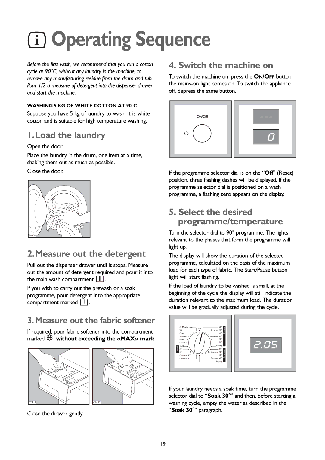 John Lewis JLBIWD 1400 Operating Sequence, Load the laundry, Switch the machine on, Measure out the detergent 