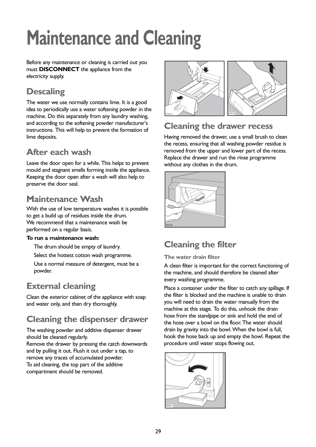 John Lewis JLBIWD 1400 instruction manual Maintenance and Cleaning 