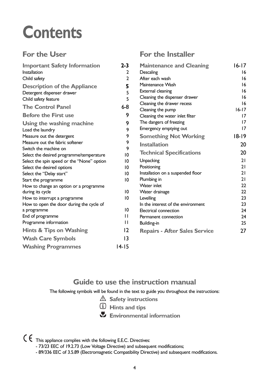 John Lewis JLBIWM 1402 instruction manual Contents 