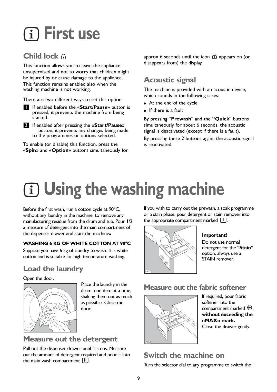 John Lewis JLBIWM 1402 instruction manual First use 