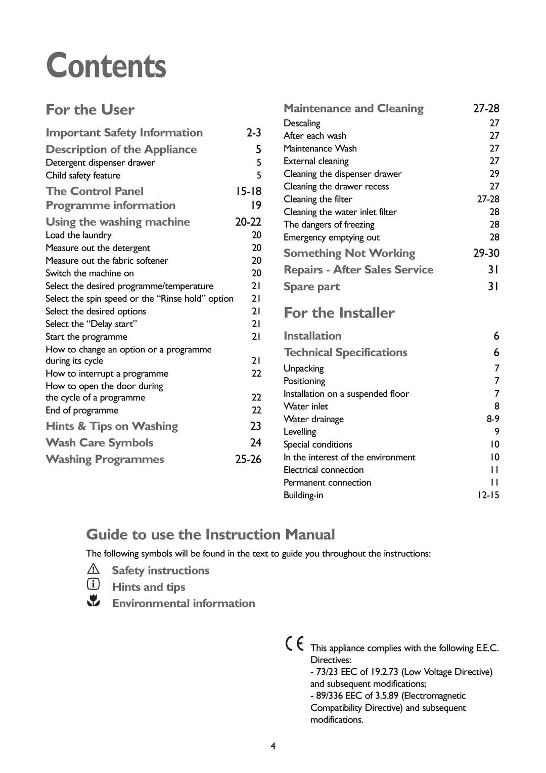 John Lewis JLBIWM1401 instruction manual Contents 