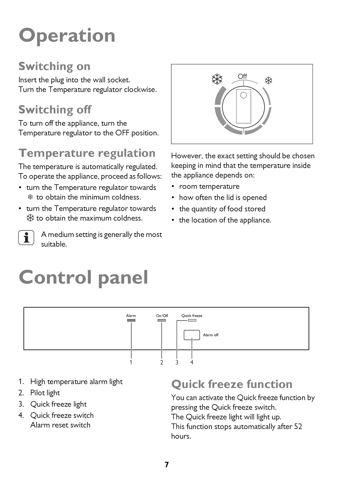 John Lewis JLCH400, JLCH200, JLCH300 instruction manual Operation, Control panel 