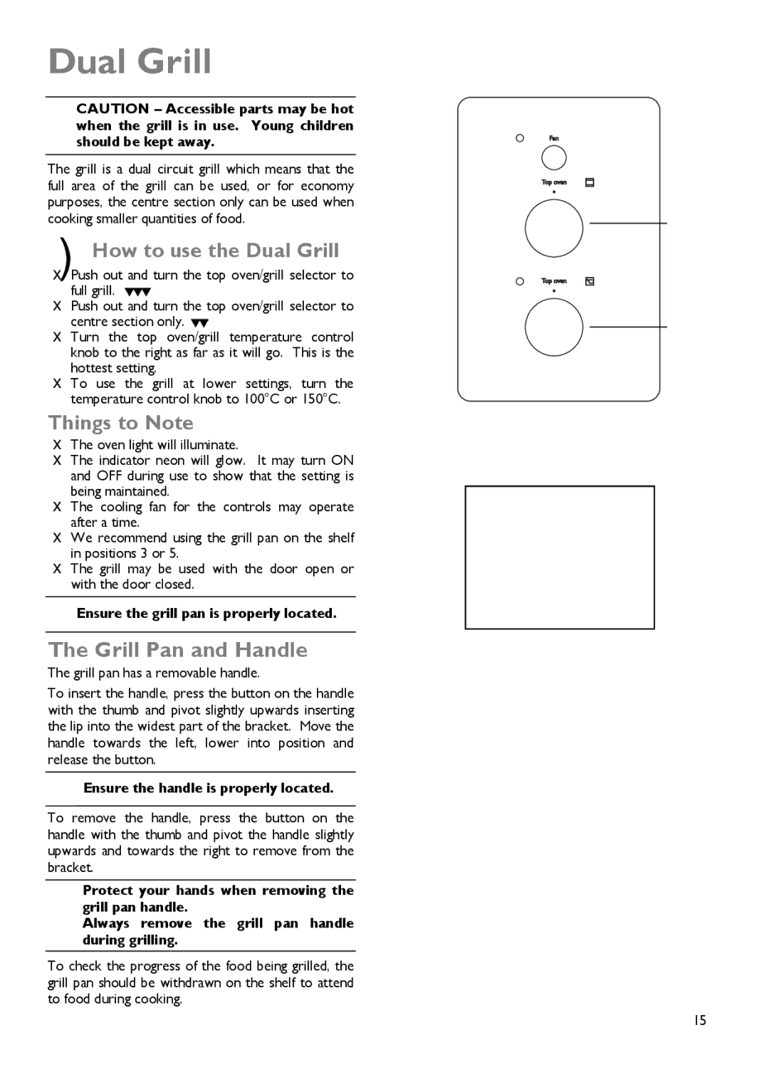 John Lewis JLDUOS705 instruction manual Grill Pan and Handle, How to use the Dual Grill, Things to Note 