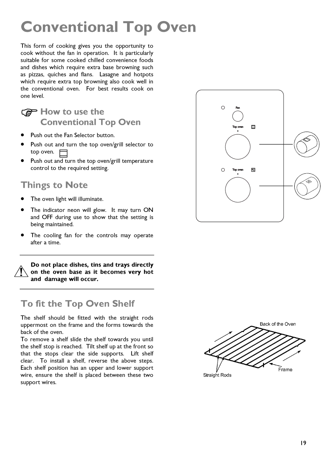 John Lewis JLDUOS705 instruction manual How to use the Conventional Top Oven 