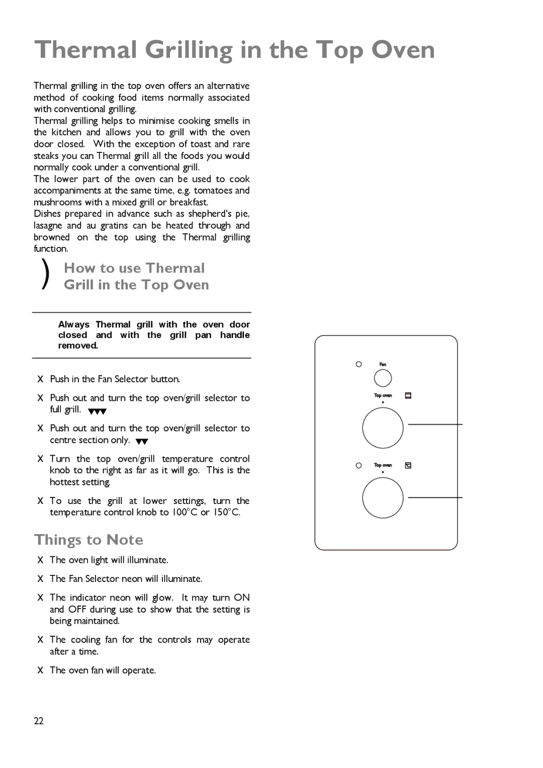 John Lewis JLDUOS705 instruction manual Thermal Grilling in the Top Oven, How to use Thermal Grill in the Top Oven 