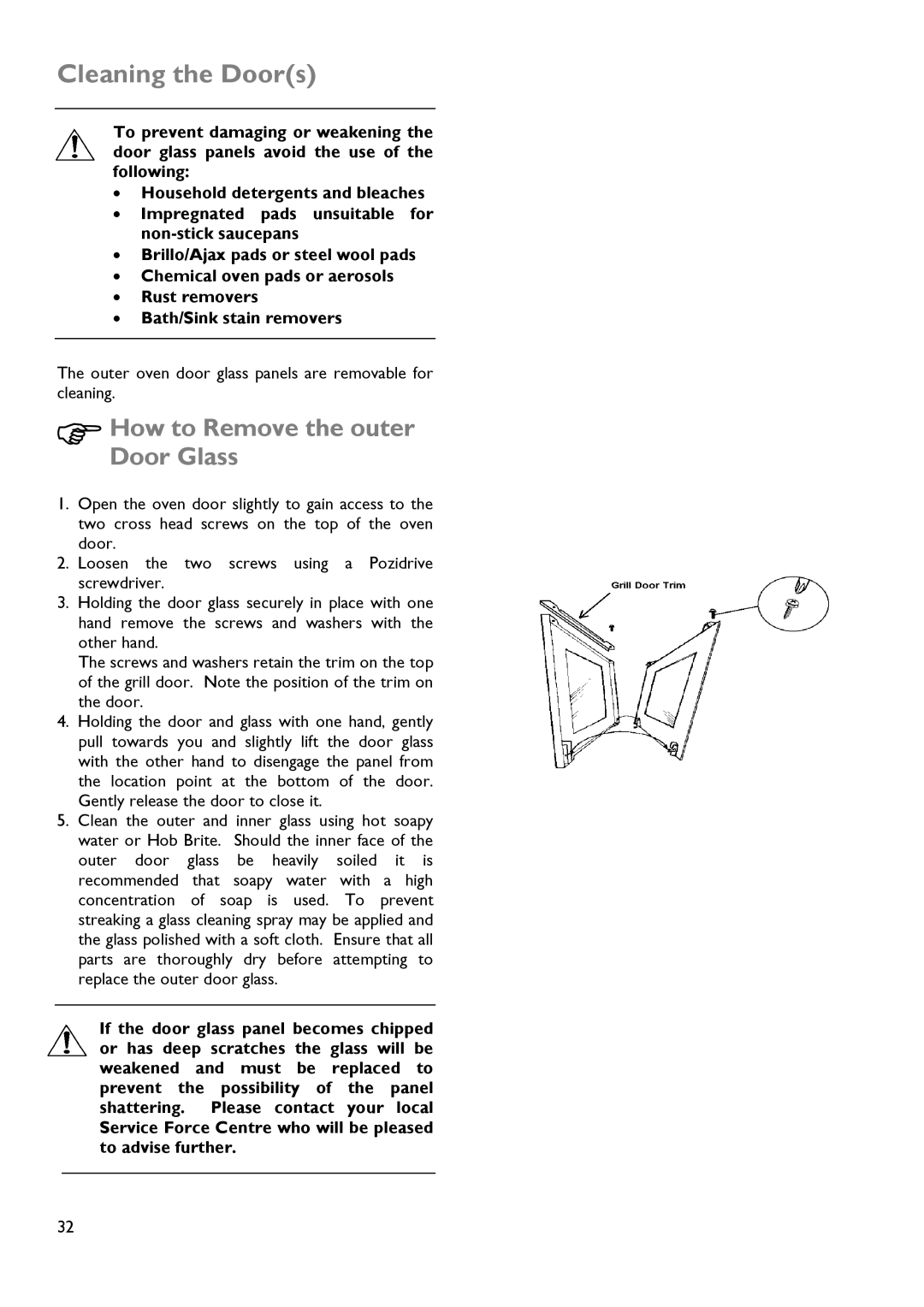 John Lewis JLDUOS705 instruction manual Cleaning the Doors, HowDoortoGlassRemove the outer 