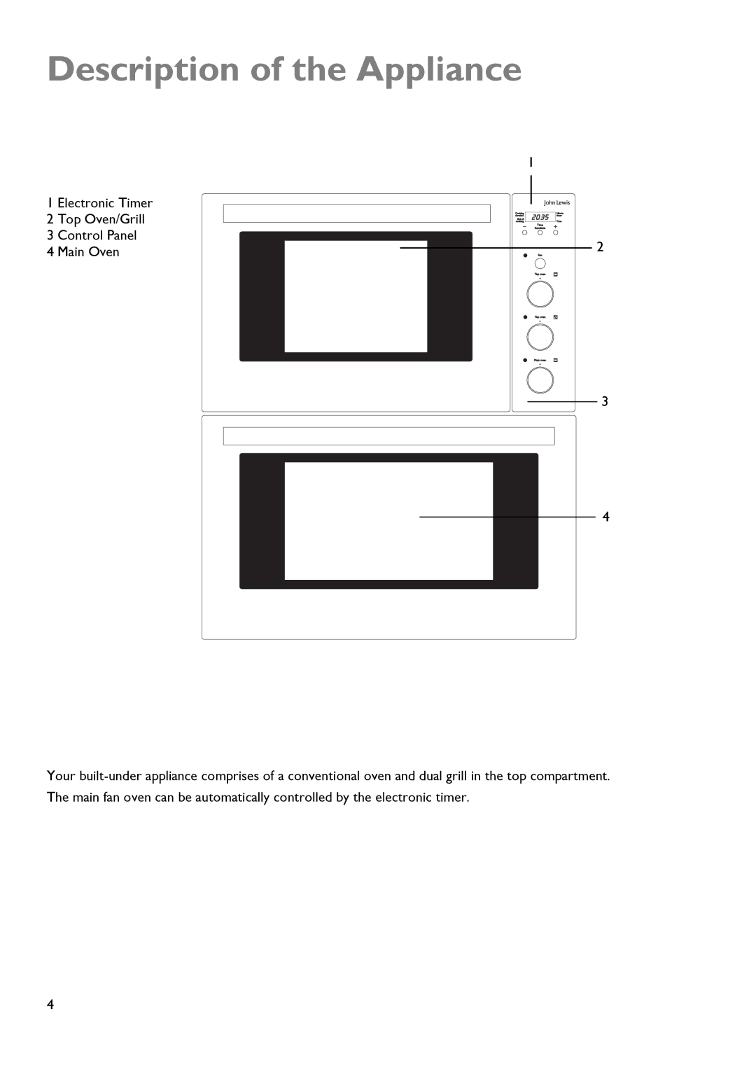 John Lewis JLDUOS705 instruction manual Description of the Appliance 