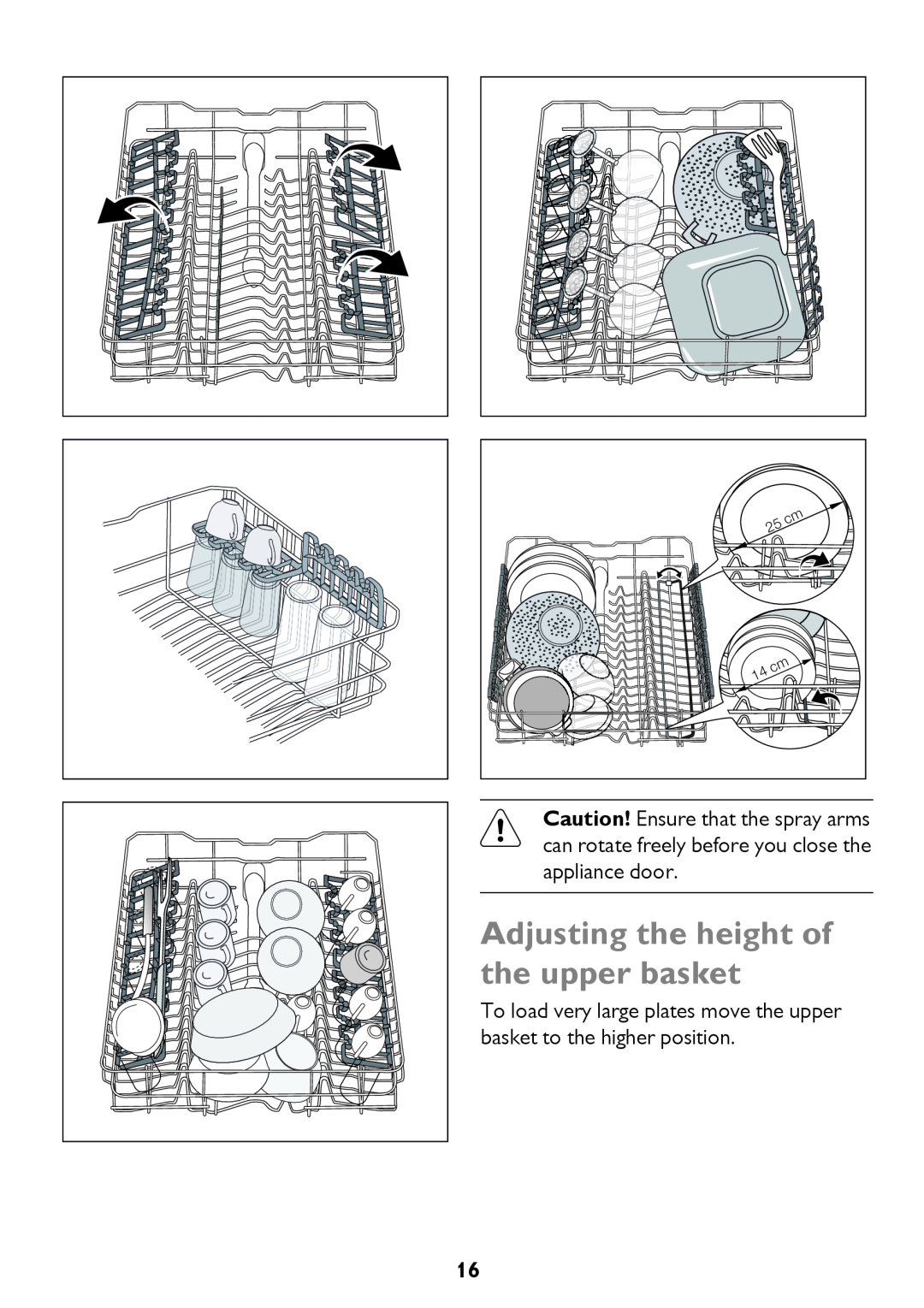 John Lewis JLDW 1221 instruction manual Adjusting the height of the upper basket 