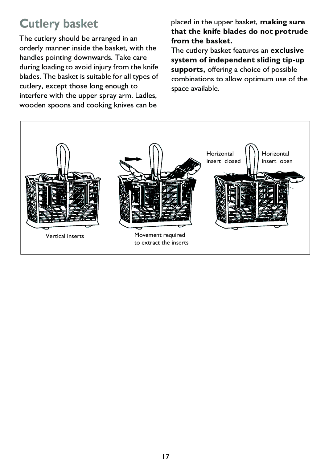 John Lewis JLDWS 907 instruction manual Cutlery basket, Placed in the upper basket, making sure 