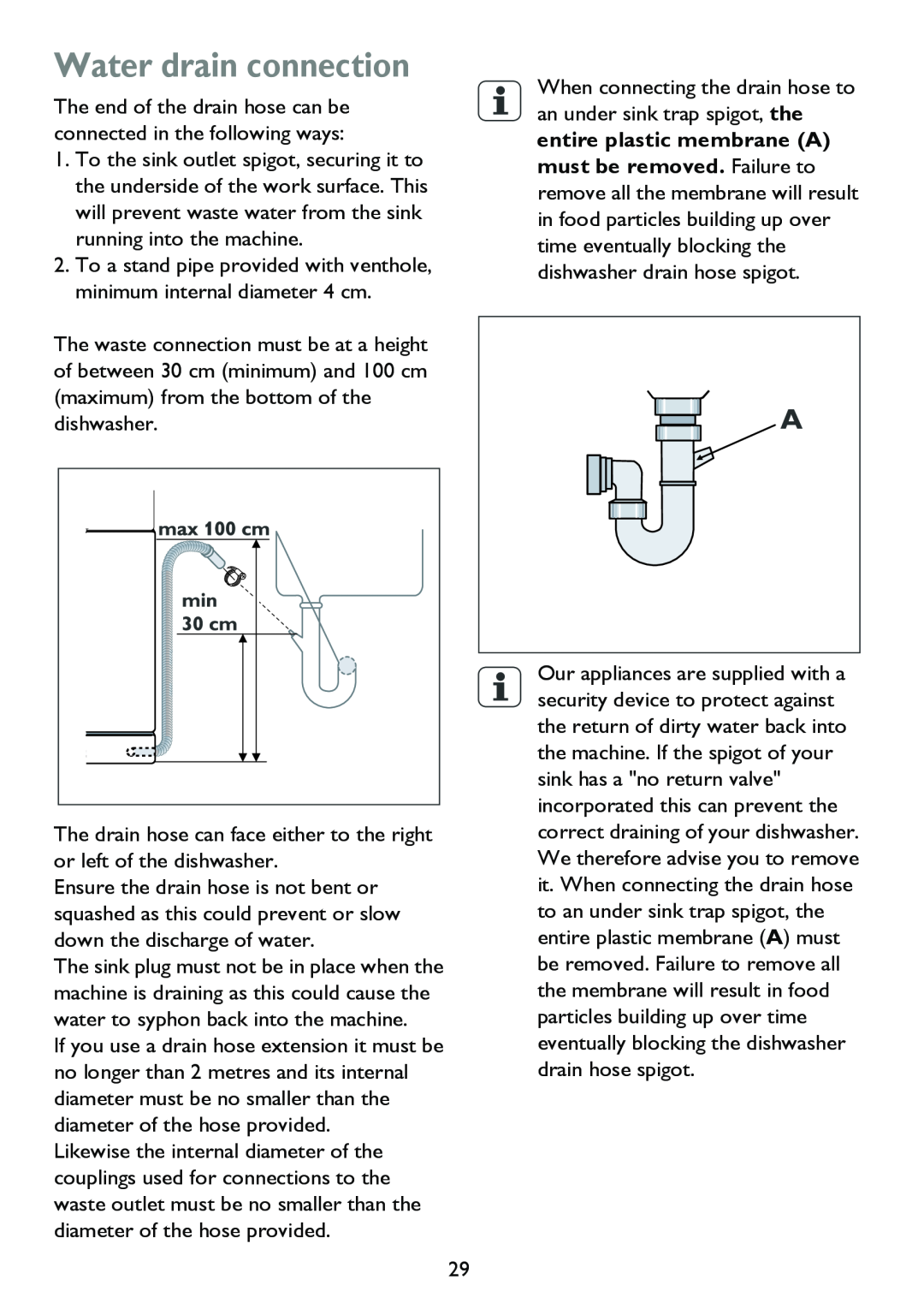 John Lewis JLDWS 907 instruction manual Water drain connection 