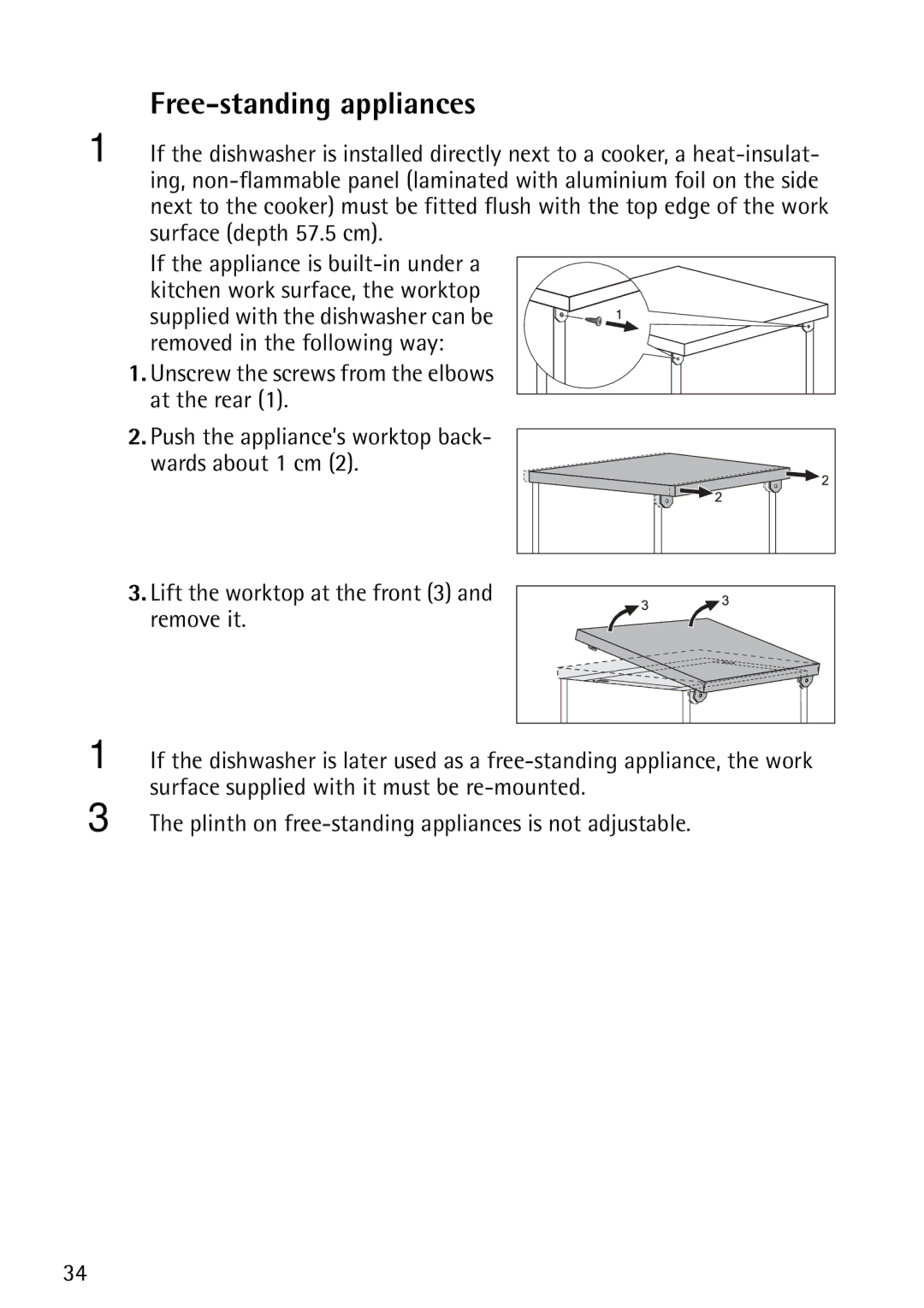 John Lewis JLDWS1202 instruction manual Free-standing appliances 