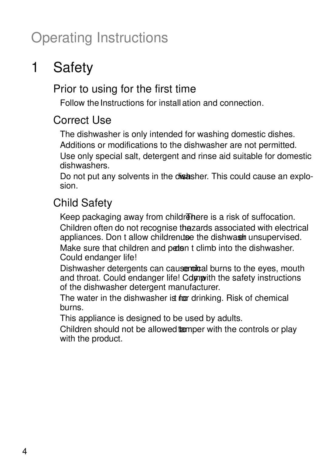 John Lewis JLDWS1202 instruction manual Prior to using for the first time, Correct Use, Child Safety 