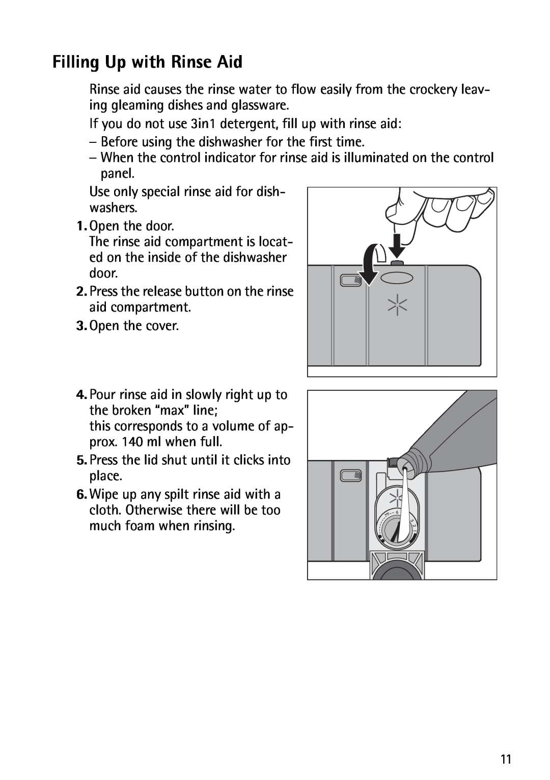 John Lewis JLDWS1202 instruction manual Filling Up with Rinse Aid 