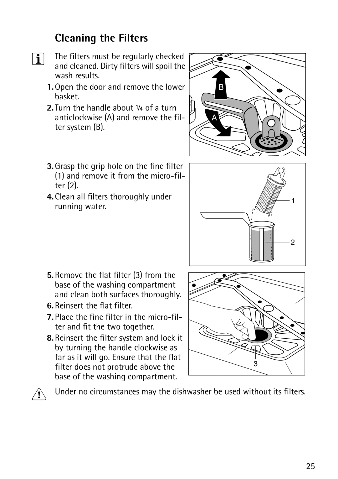 John Lewis JLDWS1202 instruction manual Cleaning the Filters 