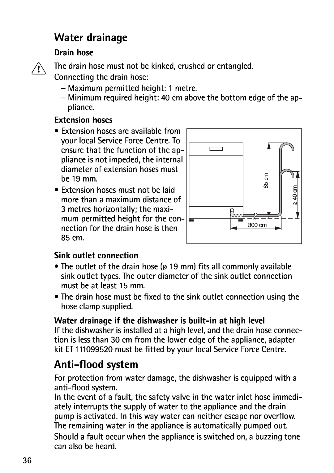 John Lewis JLDWS1202 Water drainage, Anti-floodsystem, Drain hose, Extension hoses, Sink outlet connection 