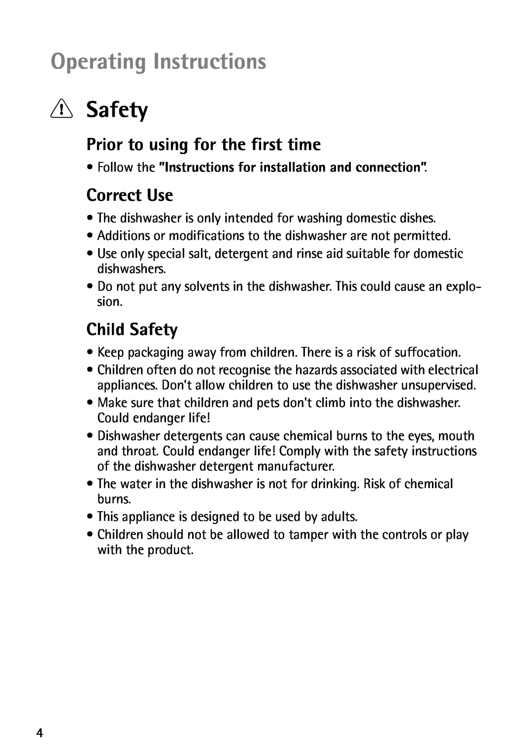 John Lewis JLDWS1202 Operating Instructions, 1Safety, Prior to using for the first time, Correct Use, Child Safety 