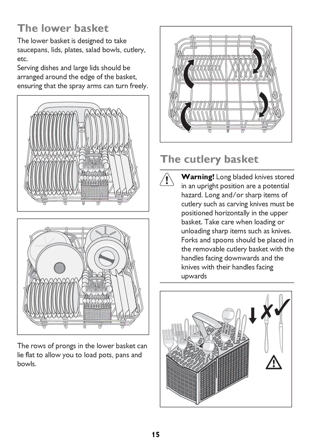 John Lewis JLDWS1208 instruction manual Lower basket, Cutlery basket 