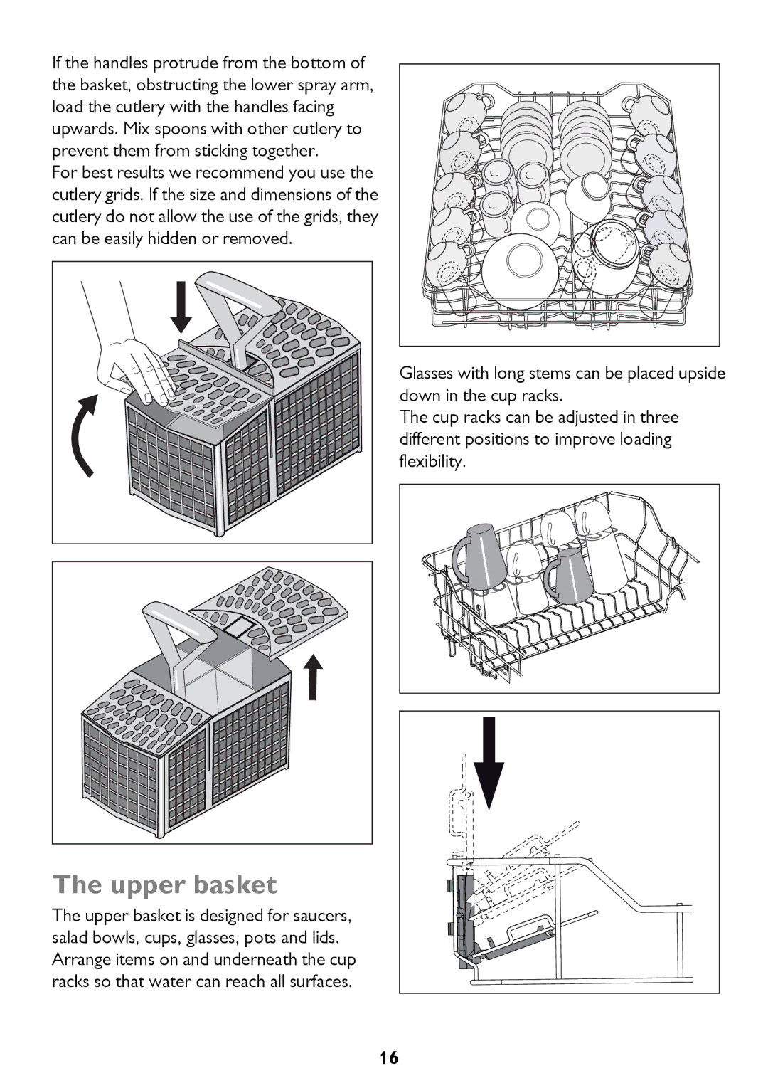 John Lewis JLDWS1208 instruction manual Upper basket 