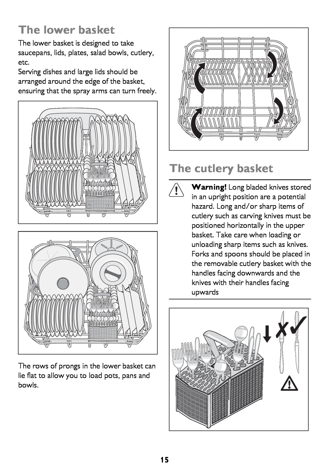 John Lewis JLDWS1208 instruction manual The lower basket, The cutlery basket 