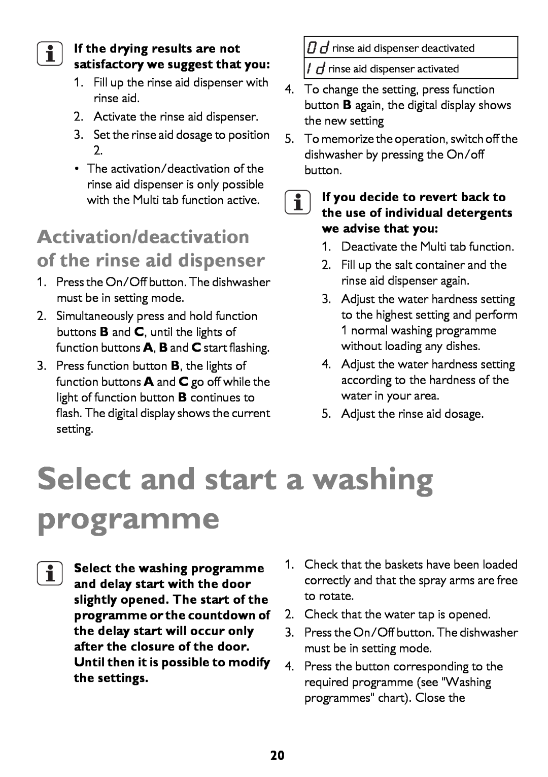 John Lewis JLDWS1208 instruction manual Select and start a washing programme 
