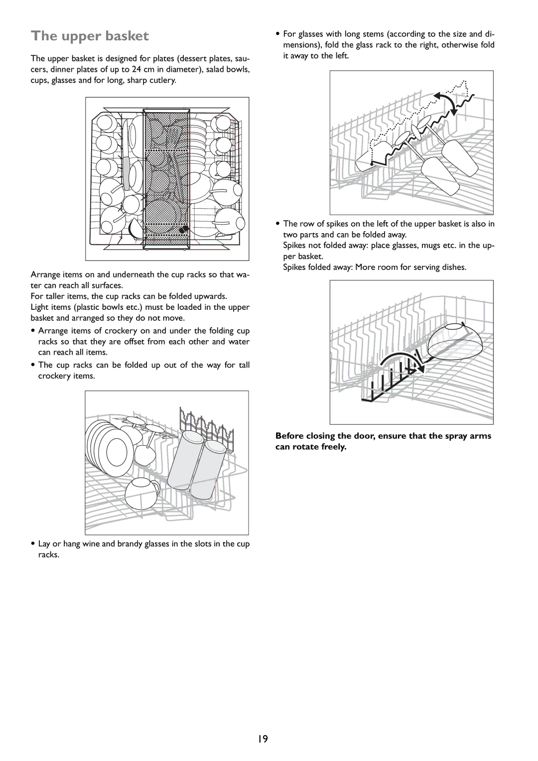 John Lewis JLDWW 1203 instruction manual Upper basket 