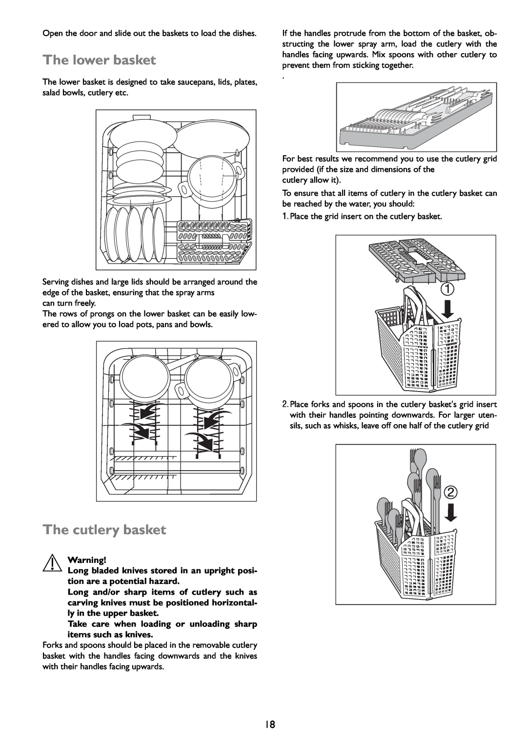 John Lewis JLDWW 1203 instruction manual The lower basket, The cutlery basket 
